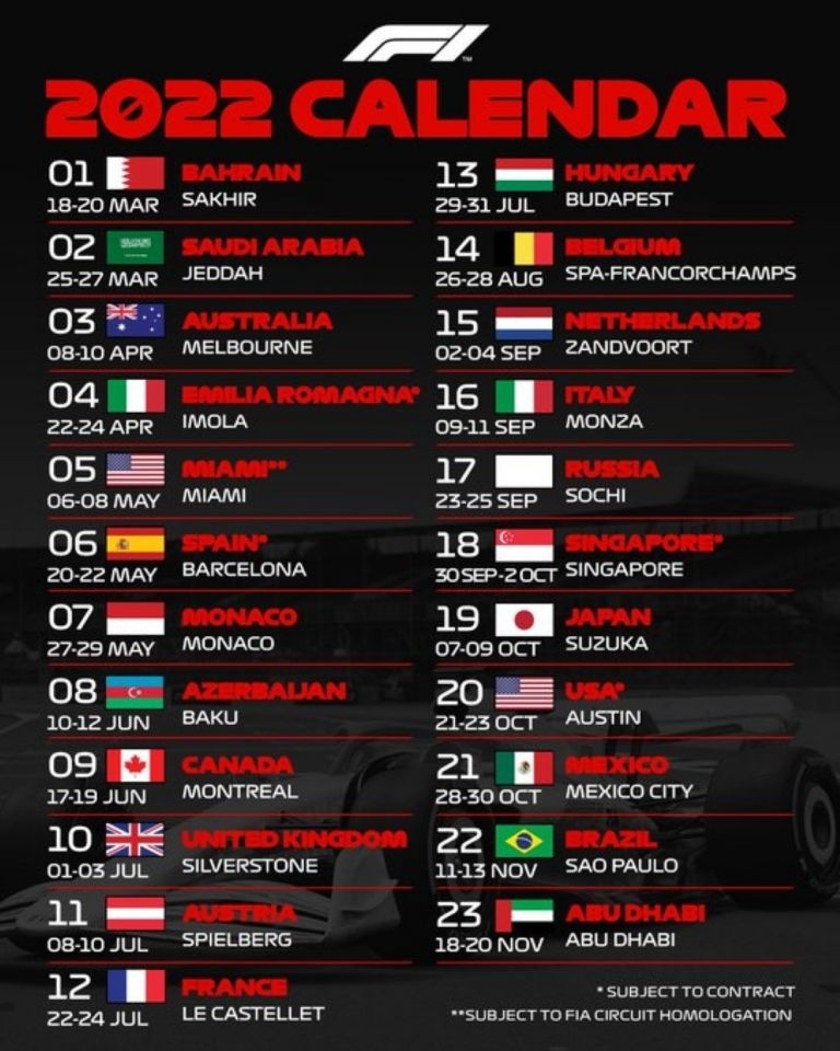 Formula 1 представи календара за новия сезон