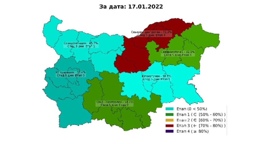 Областите Габрово, Велико Търново, Русе, Разград и Силистра близо до затягане на мерките