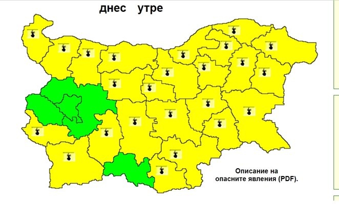 Жълт код за горещо време е обявен за 23 области