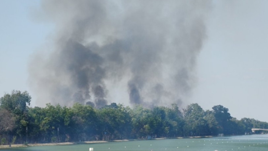 Мащабен пожар обхванал сухи треви лумна  край Гребната база в