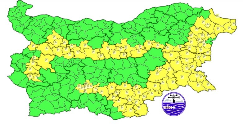 Във вторник – 11 март синоптиците от НИМХ обявиха жълт