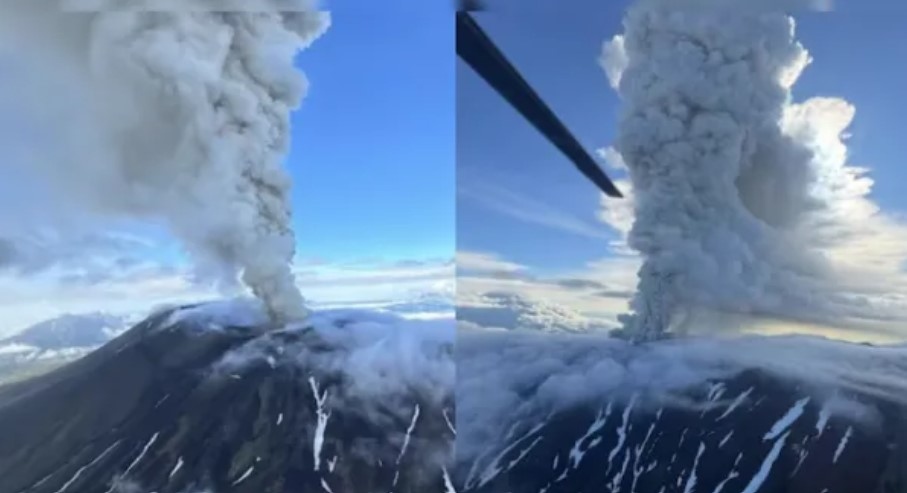 Вулканът Крашенинников в източната част на Русия – полуостров Камчатка